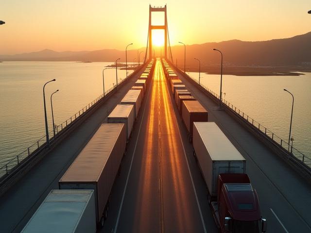 Freight crossing the US-Mexico border bridge with logistics coordination