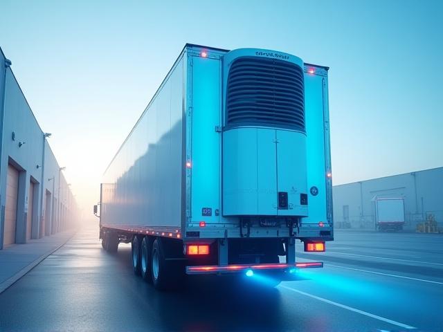 Temperature controlled refrigerated truck trailer at a loading dock