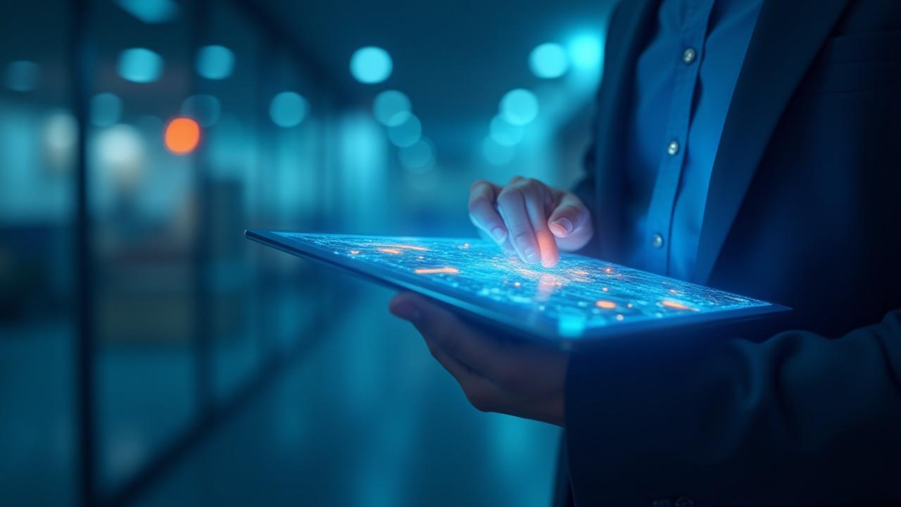 Logistics professional analyzing real-time shipment map on a digital tablet